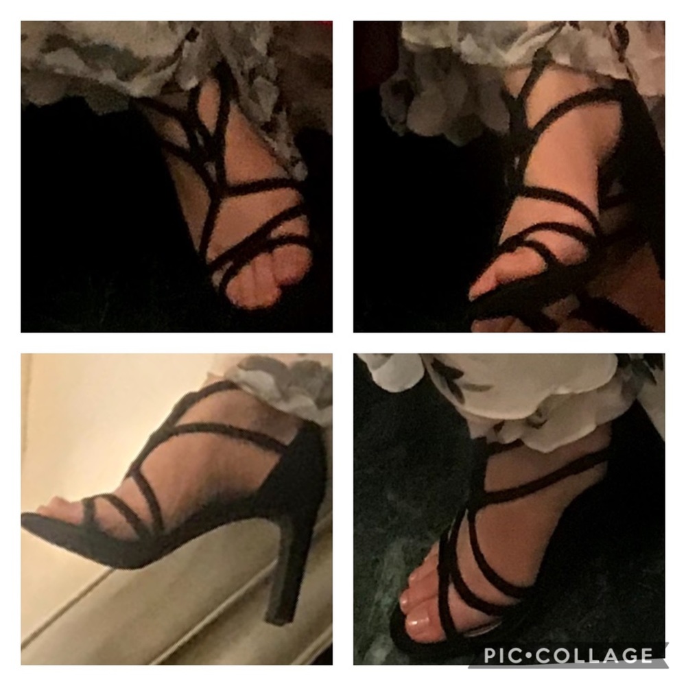 Size 7 black heel straps wedge - comfortable